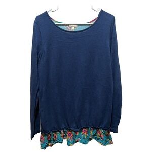 Matilda Jane Sweater Womens M Blue Twist Back Mixed Media Lightweight‎ Knit